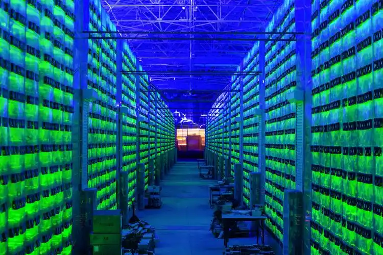 An overview of a modern mining farm hosting various machines, emphasizing efficient and sustainable operations